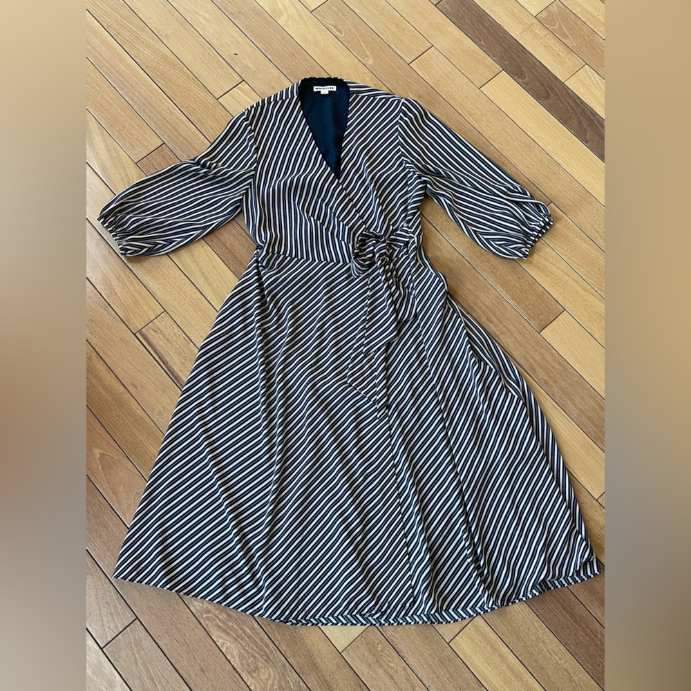 Whistles Callie Stripe Wrap Midi Workwear Dress Blue Yellow White UK 10 / US 6 - Picture 5 of 14